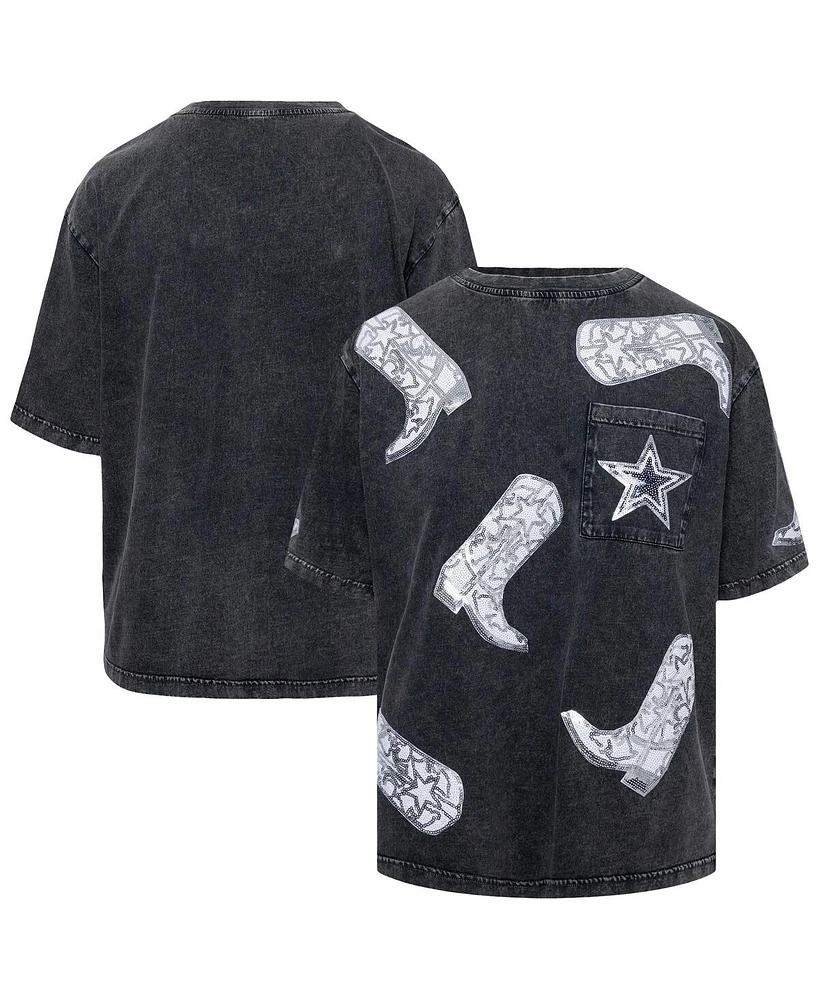 Gameday Couture Women's Gray Dallas Cowboys Cheerleaders Sequin Boots Oversized T-Shirt
