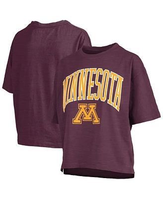 Pressbox Women's Maroon Minnesota Golden Gophers Nelson Arch Over Logo Waist Length Oversized Slub T-Shirt
