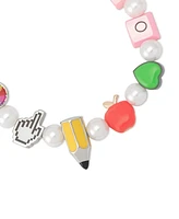 Betsey Johnson Faux Stone Straight Back to School Cultivated Pearl Charm Bracelet