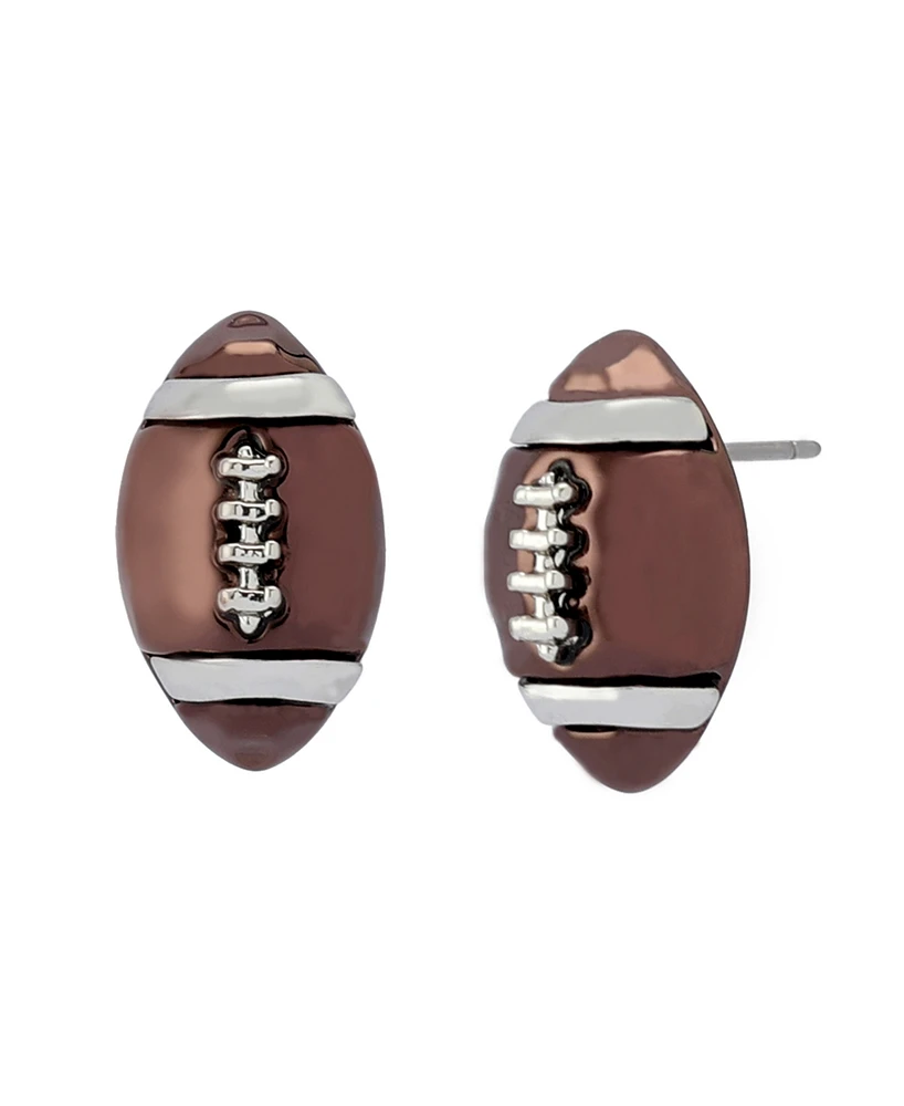 Betsey Johnson Faux Stone Brown Kick Off Football Stud Earrings