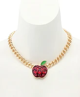 Betsey Johnson Faux Stone Straight Apple Curb Chain Pendant Necklace