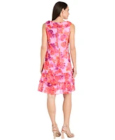 R & M Richards Women's Printed Drape-Neck Sleeveless Dress