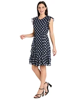R & M Richards Women's Printed Metallic-Stripe A-Line Dress