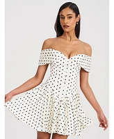 Miss Circle Women's Edeline Polka Dot Off-shoulder Pleated Mini Dress