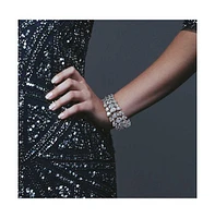 Bling Jewelry Elegant Multi Row Cubic Zirconia Graduated Cluster Teardrop Cz Wide Statement Bracelet Rhodium Plated