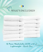 12-Pack 100% Cotton Washcloths - Extra Soft, Quick Dry, Highly Absorbent Wash Cloths for Bathroom, Gym, Spa, Home - 13" x 13"