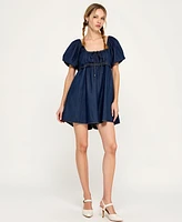 Modenaire Women's Puff Sleeve Tie-Front Romper
