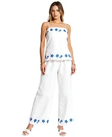 Modenaire Women's Embroidered Floral Hem Camisole and Wide-Leg Pant Set