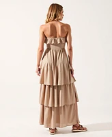 Modenaire Women's Strapless Tiered Ruffle High Slit Maxi Dress
