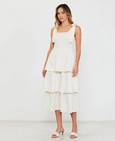 Modenaire Women's Tiered Smocked Bow-Tie Shoulder Midi Dress