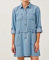 Modenaire Women's Button-Front Denim Mini Dress with Pockets
