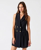 Modenaire Women's Sleeveless Double-Breasted Boucle Tweed Flared Hem Dress