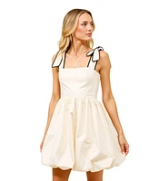 Modenaire Women's Bow Strap Square Neckline Mini Dress