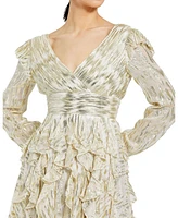 Mac Duggal Women's Long Sleeve Ruched Ruffle Mini Dress