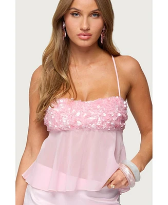 Edikted Women's Vella Sequin Sheer Chiffon Top