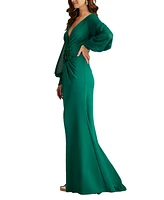 Tadashi Shoji Women's Sahana Bishop Sleeve Plunge Gown