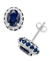 Blue Sapphire (3-7/8 ct. t.w.) and White Sapphire (1/5 ct. t.w.) Oval Stud Earrings in 10k White Gold, Created for Macy's