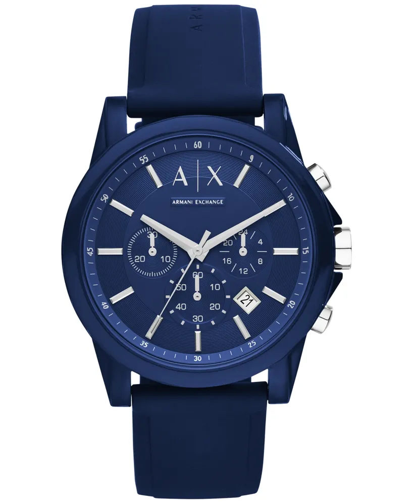 A|X Armani Exchange Unisex Chronograph Blue Silicone Strap Watch 44mm AX1327