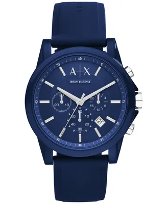 A|X Armani Exchange Unisex Chronograph Blue Silicone Strap Watch 44mm AX1327