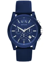 A|X Armani Exchange Unisex Chronograph Blue Silicone Strap Watch 44mm AX1327