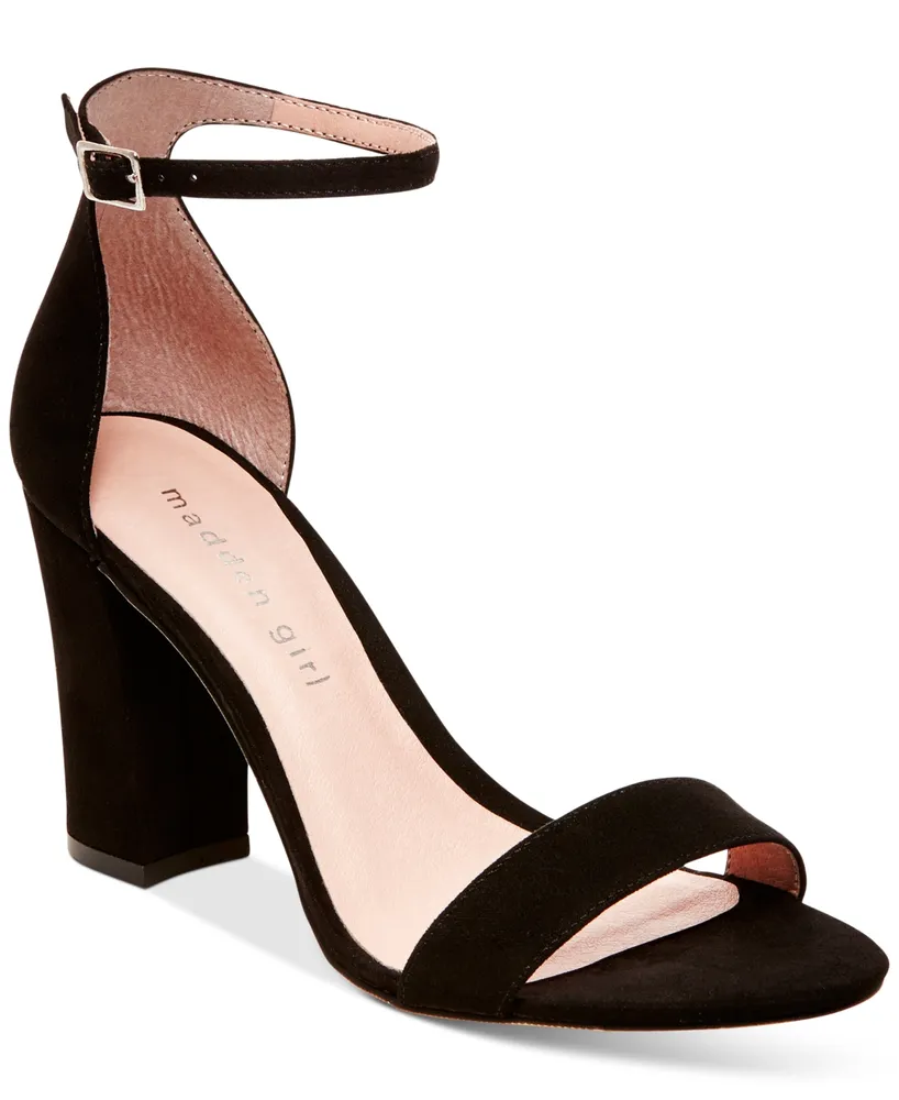 Black Block Heel Sandals, Ankle Strap Heels, Open Toe Block Heels