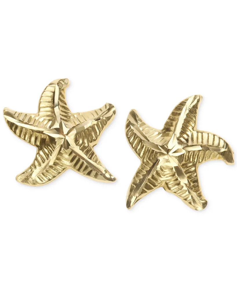 Patterned Starfish Stud Earrings in 10k Gold