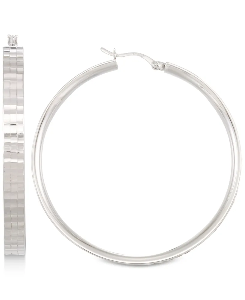 Textured Hoop Earrings in 14k White Gold Vermeil