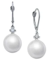 Cultured White South Sea Pearl (11mm) and Diamond (1/6 ct. t.w.) Drop Earrings in 14k White Gold