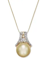 Cultured Golden South Sea Pearl (12mm) and Diamond (1/3 ct. t.w.) Pendant Necklace in 14k Gold