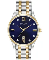 Bulova Men's Diamond Accent Two-Tone Stainless Steel Bracelet Watch 40mm 98D130 - Two