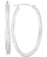 Textured Twisted Oval Hoop Earrings in 10k White Gold