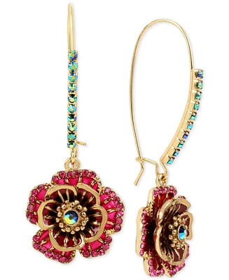 Betsey Johnson Gold-Tone Multi-Crystal Flower Drop Earrings