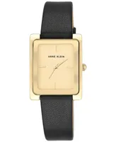 Anne Klein Women's Black Leather Strap Watch 28x35mm Ak-2706CHBK