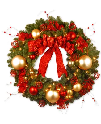 National Tree Company 36" Decorative Collection Cozy Christmas Wreath with 100 Red and Clear Lights
