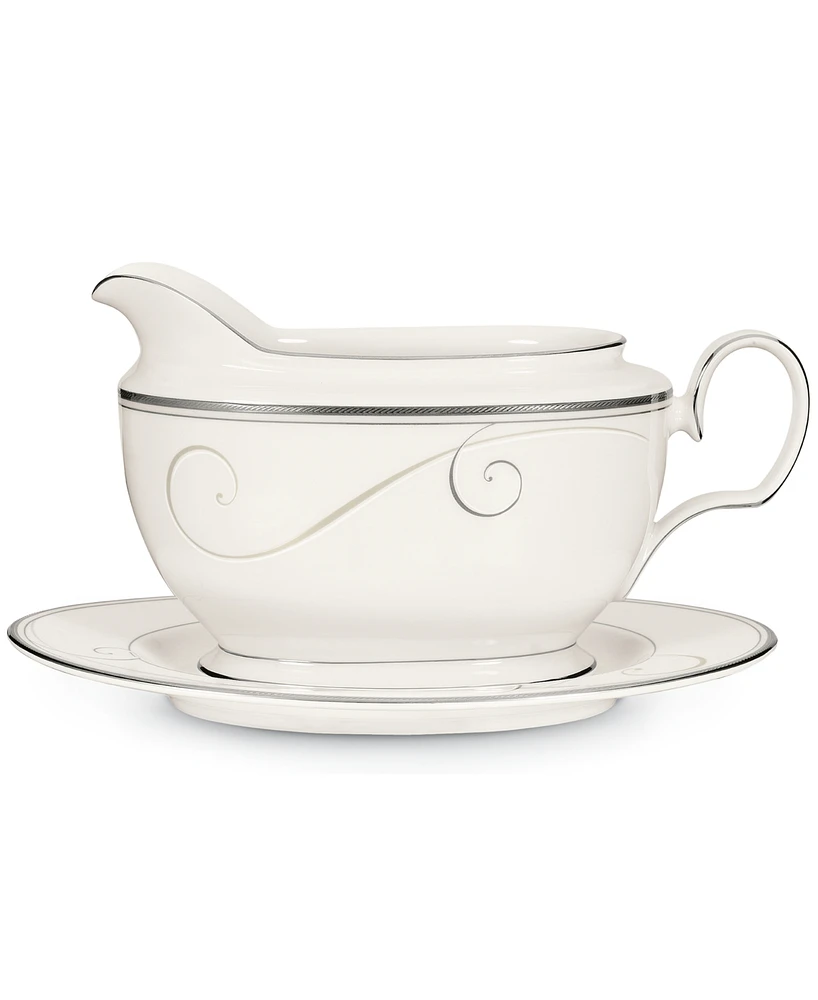 Noritake Dinnerware, Platinum Wave Gravy Boat with Stand