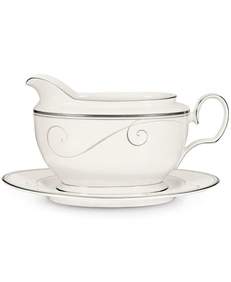 Noritake Dinnerware, Platinum Wave Gravy Boat with Stand