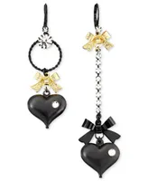 Betsey Johnson Asymmetrical Black Heart Drop Earrings