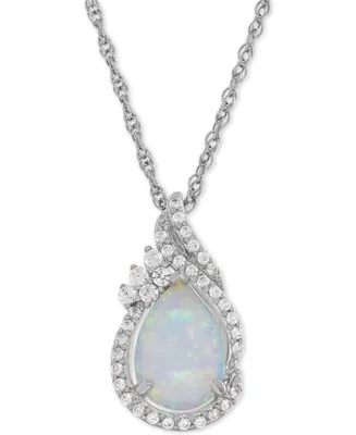 Lab-Grown Opal (3/4 ct. t.w.) and White Sapphire (1/4 ct. t.w.) Teardrop Pendant Necklace in Sterling Silver