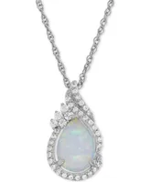 Lab-Grown Opal (3/4 ct. t.w.) and White Sapphire (1/4 ct. t.w.) Teardrop Pendant Necklace in Sterling Silver