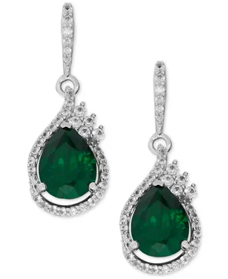 Lab-Grown Emerald (2-3/4 ct. t.w.) and White Sapphire (1/2 ct. t.w.) Drop Earrings in Sterling Silver