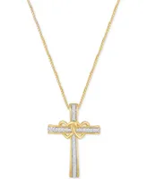 Diamond Double Heart Cross Pendant Necklace (1/10 ct. t.w.) in 14k Gold-Plated Sterling Silver