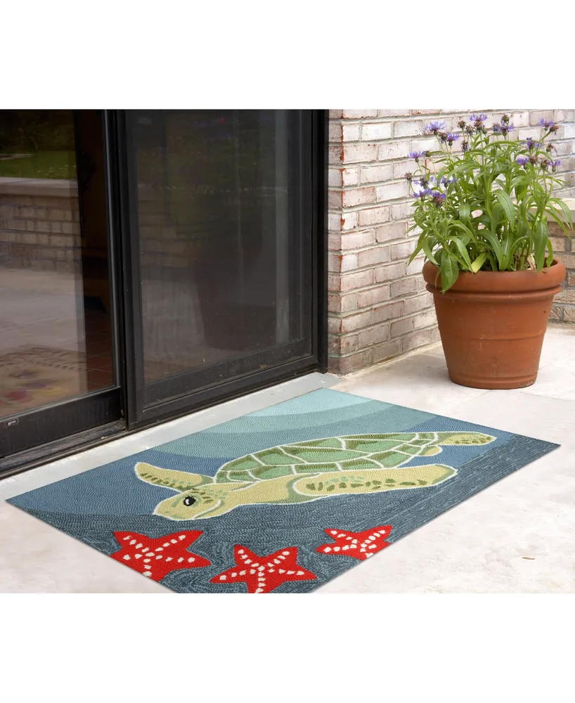 Liora Manne Front Porch Indoor/Outdoor Sea Turtle Ocean 2'6" x 4' Area Rug