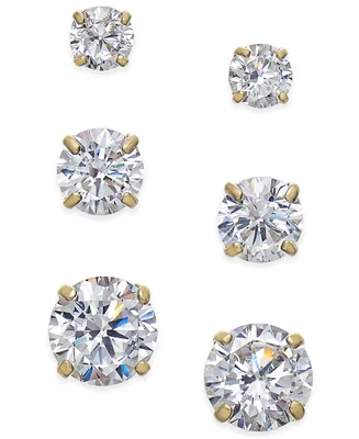 Cubic Zirconia 3-Pc. Set Graduated Stud Earrings 14k Gold or White