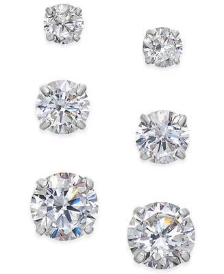 Cubic Zirconia 3-Pc. Set Graduated Stud Earrings 14k Gold or White