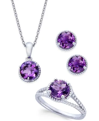 Amethyst Rope-Style Pendant Necklace, Stud Earrings and Ring Set (4 ct. t.w.) in Sterling Silver