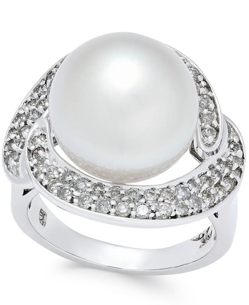 Cultured South Sea Pearl (13mm) and Diamond (5/8 ct. t.w.) Ring 14k White Gold