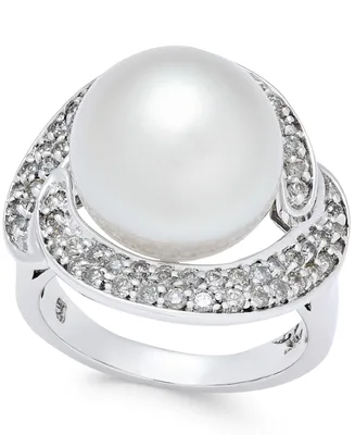 Cultured South Sea Pearl (13mm) and Diamond (5/8 ct. t.w.) Ring 14k White Gold
