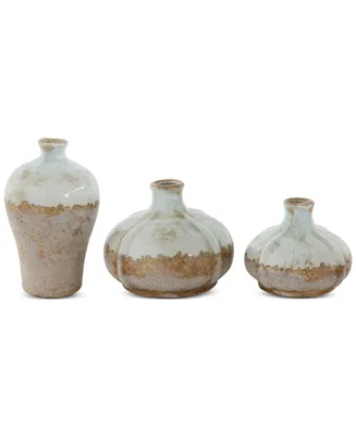 Various Decorative Terra-cotta Vases with Distressed Finish, Brown and White, Set of 3