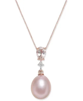 Pink Cultured Freshwater Pearl (8-1/2mm), Morganite (3/8 ct. t.w.) and Diamond Accent Pendant Necklace in 14k Rose Gold