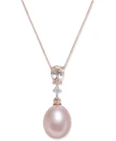 Pink Cultured Freshwater Pearl (8-1/2mm), Morganite (3/8 ct. t.w.) and Diamond Accent Pendant Necklace in 14k Rose Gold